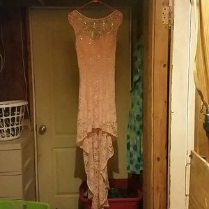 Light pink beaded and lacey party dress